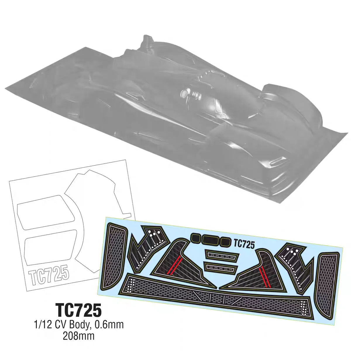 TC725 CV Le-Mans Clear Unpainted Polycarbonate body for 1/12 Scale On-Road Car RC Drift Chassis 208mm Wheelbase
TC725 CV Le-Mans Clear Unpainted Polycarbonate body for 1/12 Scale On-Road Car RC Drift Chassis 208mm Wheelbase