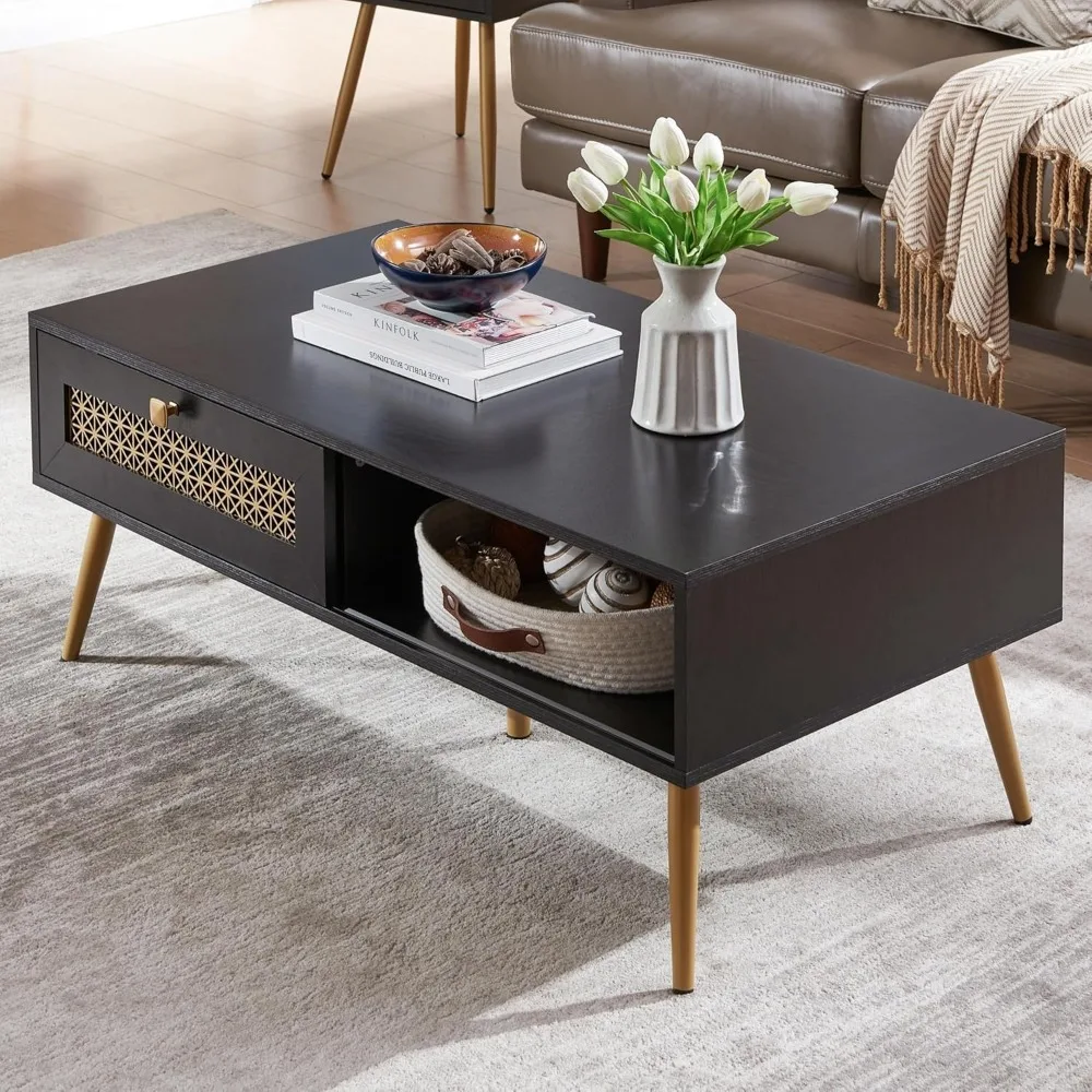 Wooden Mid Century Modern Coffee Table, Retangle Coffee Table with Sliding Door, Coffee Table for Living Room, Black
Wooden Mid Century Modern Coffee Table, Retangle Coffee Table with Sliding Door, Coffee Table for Living Room, Black
