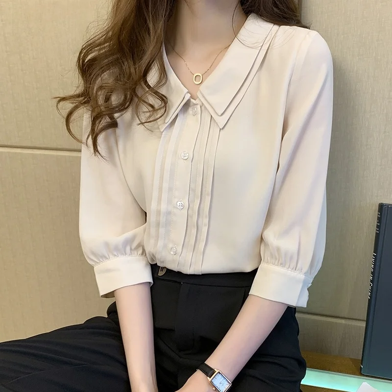 Women's Double Layer Doll Collar Shirt Korean Style Five Sleeve Lantern Sleeve Chiffon Top Summer New Design Sensation
Women's Double Layer Doll Collar Shirt Korean Style Five Sleeve Lantern Sleeve Chiffon Top Summer New Design Sensation