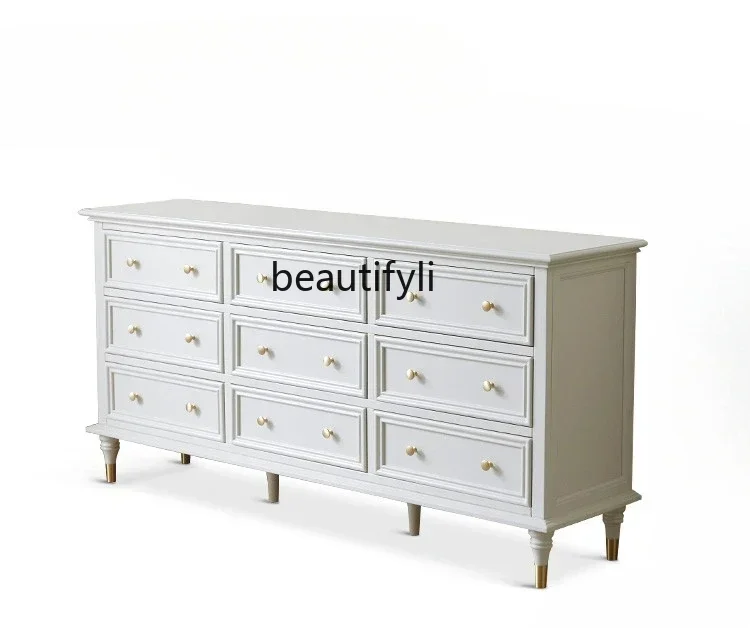 American solid wood chest bedroom white cabinet against the wall light luxury French bedside storage living room retro
American solid wood chest bedroom white cabinet against the wall light luxury French bedside storage living room retro