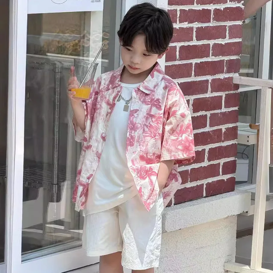 2024 Summer New Boys Korean Children's Wear Water Washed Cotton Cloth Pink Flower Print Short sleeved Shirt
2024 Summer New Boys Korean Children's Wear Water Washed Cotton Cloth Pink Flower Print Short sleeved Shirt