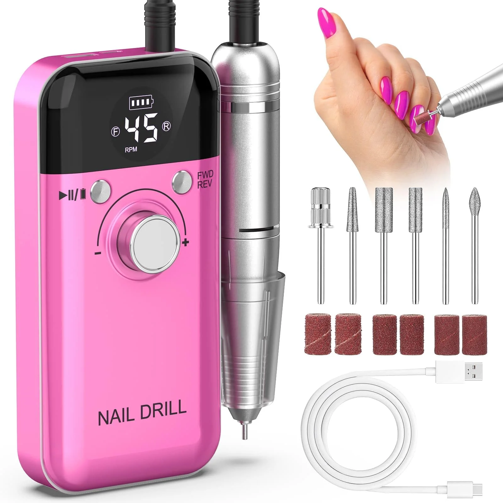 Portable Nail Drill Professional: 45000 RPM Rechargeable Electric Nail Drills Machine with 6 Bits, Drill para Uñas Profesional E
Portable Nail Drill Professional: 45000 RPM Rechargeable Electric Nail Drills Machine with 6 Bits, Drill para Uñas Profesional E