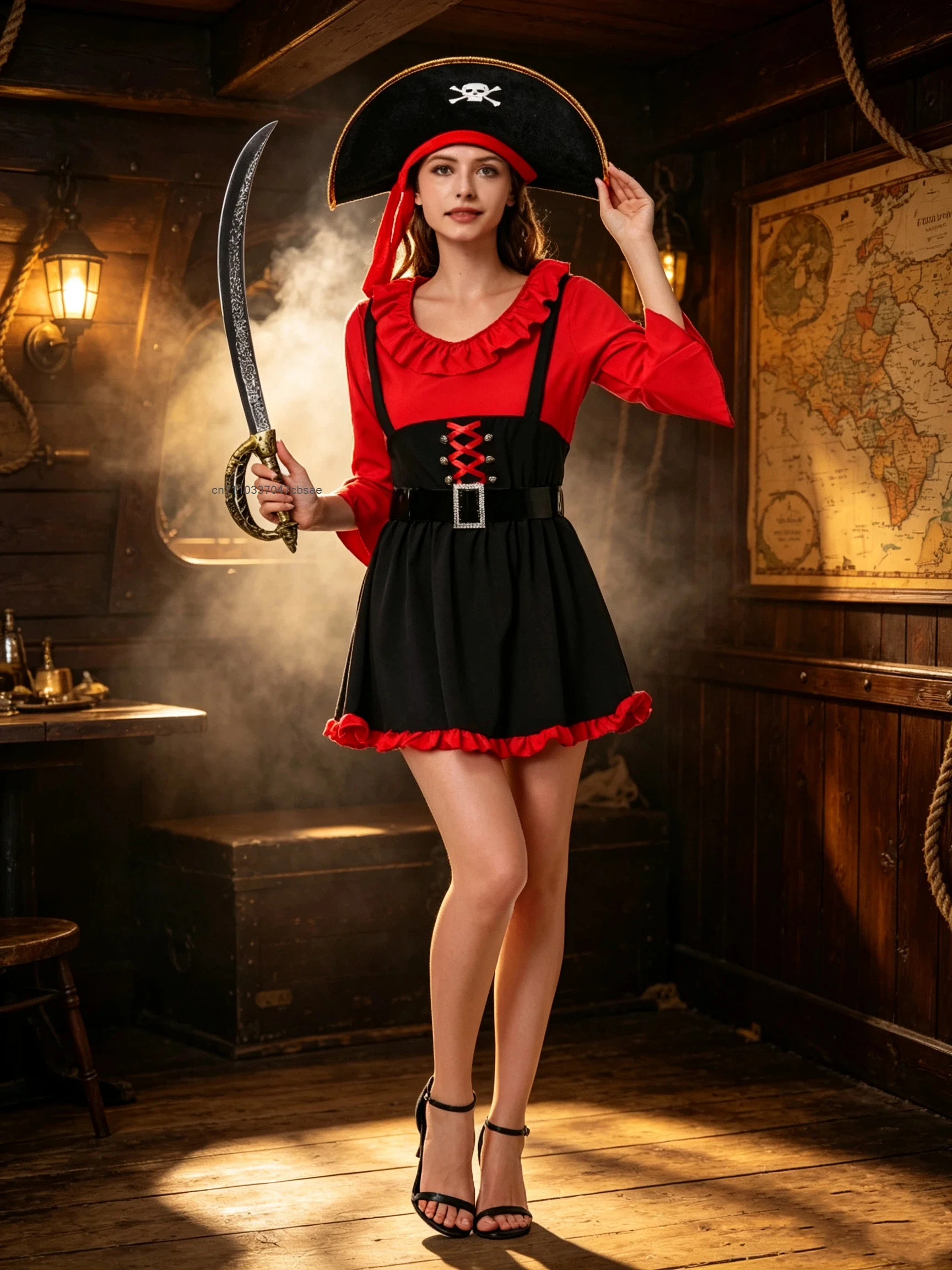 Women Red Ruffle Bell Sleeve Pirate Dress Costume Lace Up Cosplay Skirt Skull Print Hat Halloween Carnival Fancy Dress Outfit
Women Red Ruffle Bell Sleeve Pirate Dress Costume Lace Up Cosplay Skirt Skull Print Hat Halloween Carnival Fancy Dress Outfit