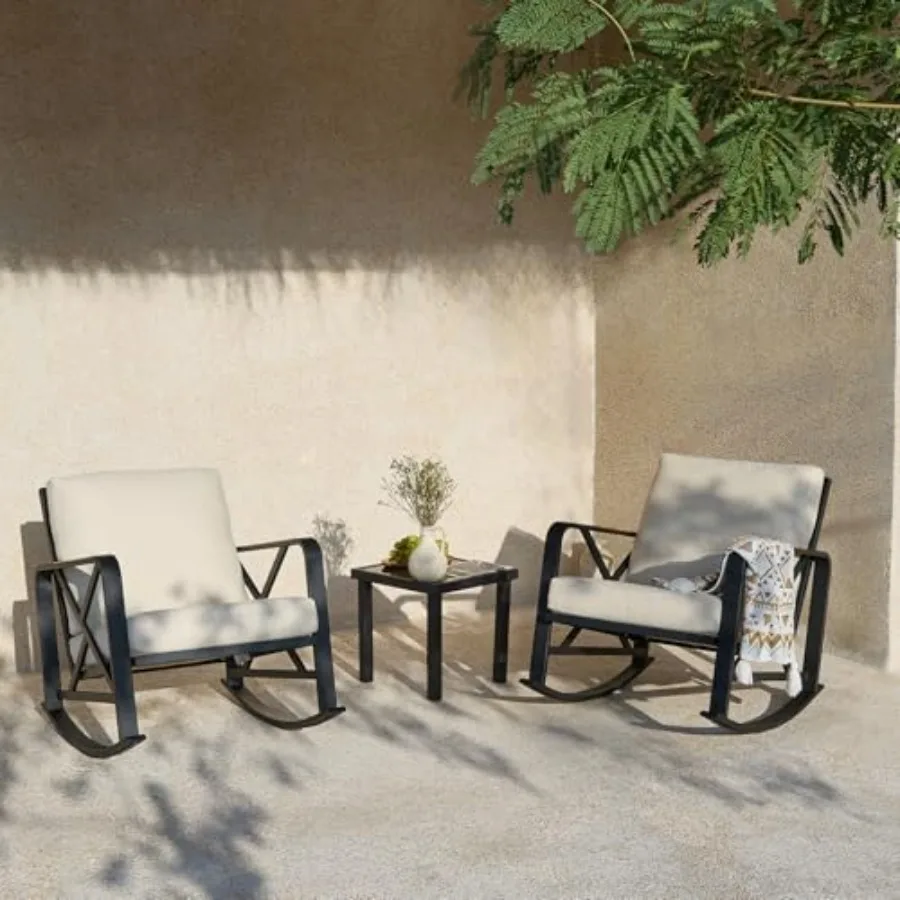 Outdoor Rocking Chair Set, Patio Furniture Sets, Waterproof Rocking Chair with Thick Cushion, Metal Rocker for Balcony
Outdoor Rocking Chair Set, Patio Furniture Sets, Waterproof Rocking Chair with Thick Cushion, Metal Rocker for Balcony