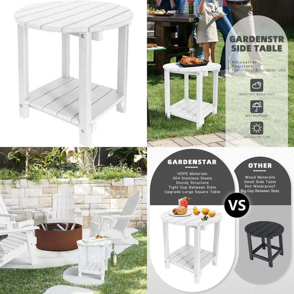 2-Tier Outdoor Side Table with Storage, White Patio Garden Furniture
2-Tier Outdoor Side Table with Storage, White Patio Garden Furniture