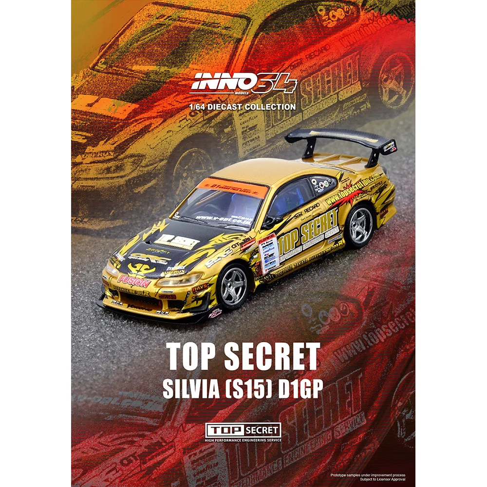 INNO 1/64 TOP SECRET Silvia S15 Diecast Model Car Gold D1 Grand Prix Series Champion 2004 Alloy with Display Case
INNO 1/64 TOP SECRET Silvia S15 Diecast Model Car Gold D1 Grand Prix Series Champion 2004 Alloy with Display Case