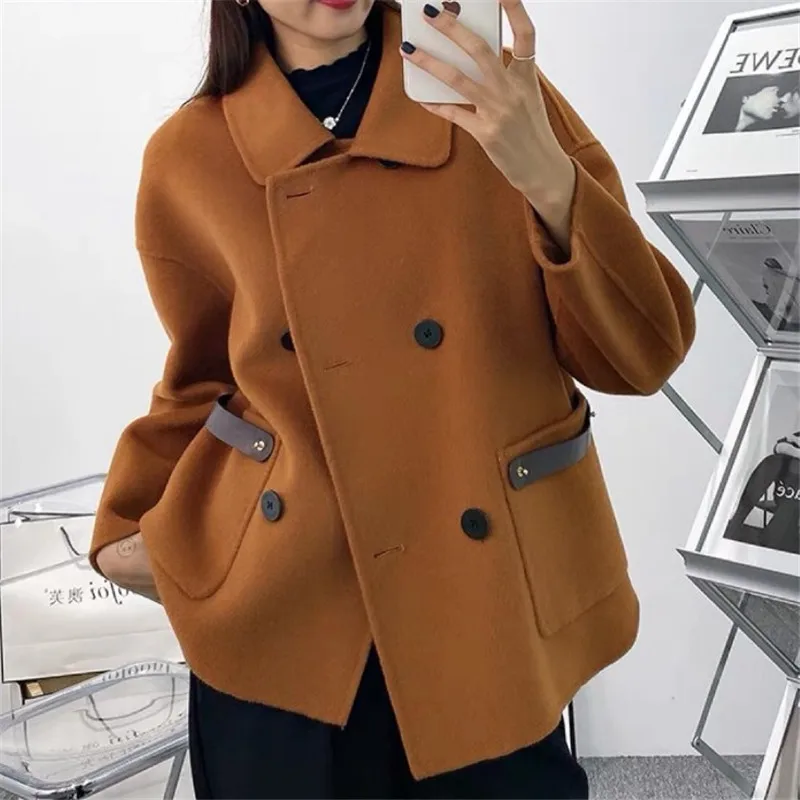 Faux Double-Face Woolen Coat Women New Autumn Winter Lapel Double-Breasted Long Sleeve Slim Jacket Outwear s437
Faux Double-Face Woolen Coat Women New Autumn Winter Lapel Double-Breasted Long Sleeve Slim Jacket Outwear s437