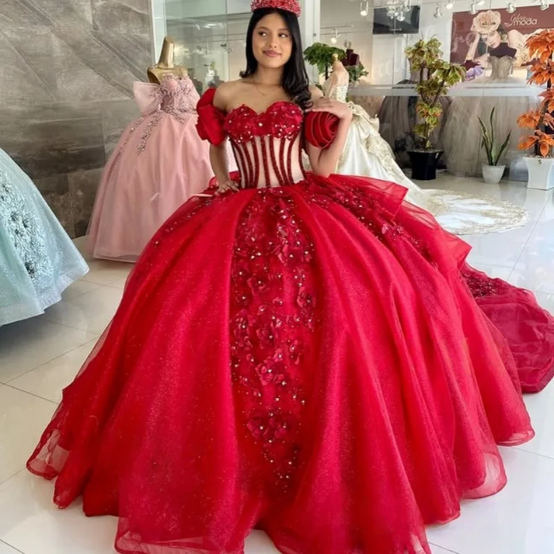 Customized Shiny Red Quinceanera Dresses Off the Shoulder applique 3D flower Lace layering Long tail Vestido 15 Quinceanera
Customized Shiny Red Quinceanera Dresses Off the Shoulder applique 3D flower Lace layering Long tail Vestido 15 Quinceanera