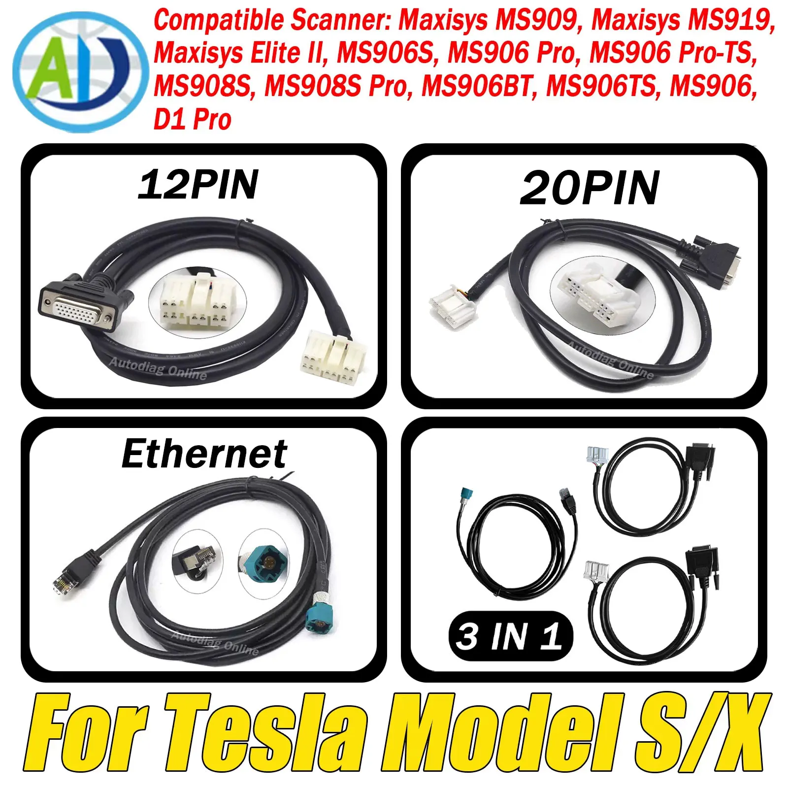 For Autel MaxiSYS Ultra/MS909/MS919 Scan Diagnostic Cable 12pin 20pin Ethernet Car Diagnostic Service Cable For Tesla Model S/X
For Autel MaxiSYS Ultra/MS909/MS919 Scan Diagnostic Cable 12pin 20pin Ethernet Car Diagnostic Service Cable For Tesla Model S/X