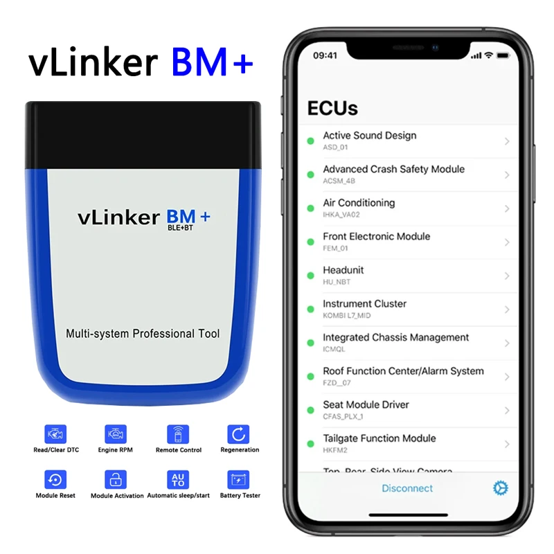 Vgate vLinker BM+ OBD2 Scanner ELM327 BT4.0/3.0 OBDII Car Diagnostic-Scanner ELM 327 V1.5 Auto ODB Code Scan For BMW-Bimmercode
Vgate vLinker BM+ OBD2 Scanner ELM327 BT4.0/3.0 OBDII Car Diagnostic-Scanner ELM 327 V1.5 Auto ODB Code Scan For BMW-Bimmercode