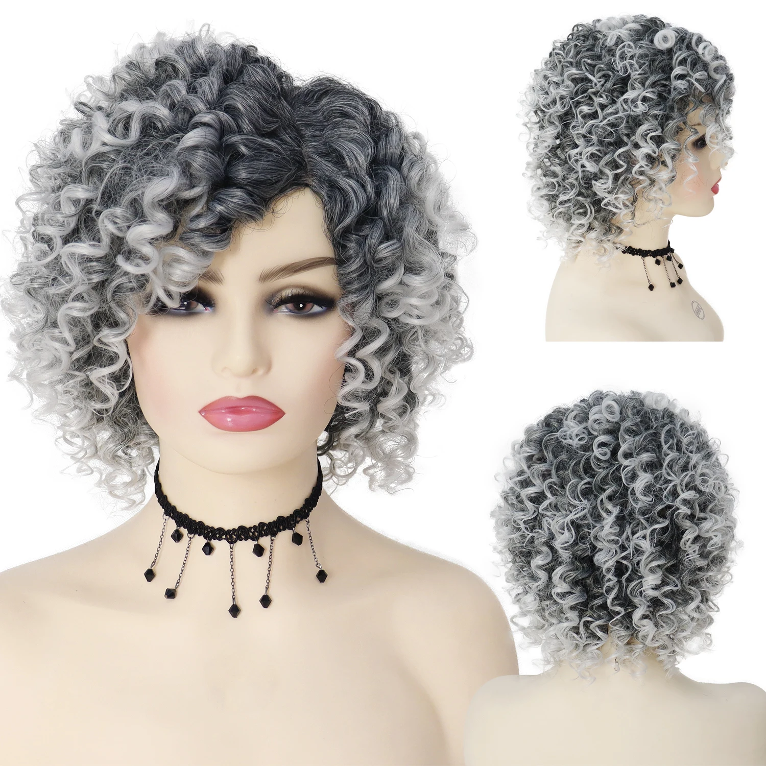 Mixed Grey Wigs for Women Synthetic Short Afro Wig with Side Bangs Halloween Costume for Woman Gradient Color Curly Wig Cosplay
Mixed Grey Wigs for Women Synthetic Short Afro Wig with Side Bangs Halloween Costume for Woman Gradient Color Curly Wig Cosplay