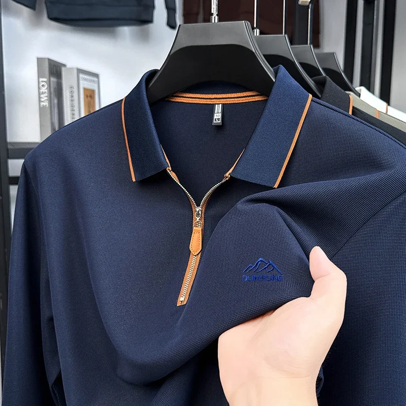 Мужская рубашка поло оригинального дизайна с лацканами и половиной молнии, футболка с длинными рукавами, осенняя новая однотонная деловая мужская одежда с вышивкой буквами
Мужская рубашка поло оригинального дизайна с лацканами и половиной молнии, футболка с длинными рукавами, осенняя новая однотонная деловая мужская одежда с вышивкой буквами