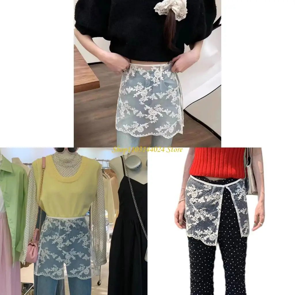 N5KE Womens Aesthetic Layering Half Wrap Skirt See Through Flower Lace Hip Covering Short Apron Skirt Side Button Overskirt
N5KE Womens Aesthetic Layering Half Wrap Skirt See Through Flower Lace Hip Covering Short Apron Skirt Side Button Overskirt