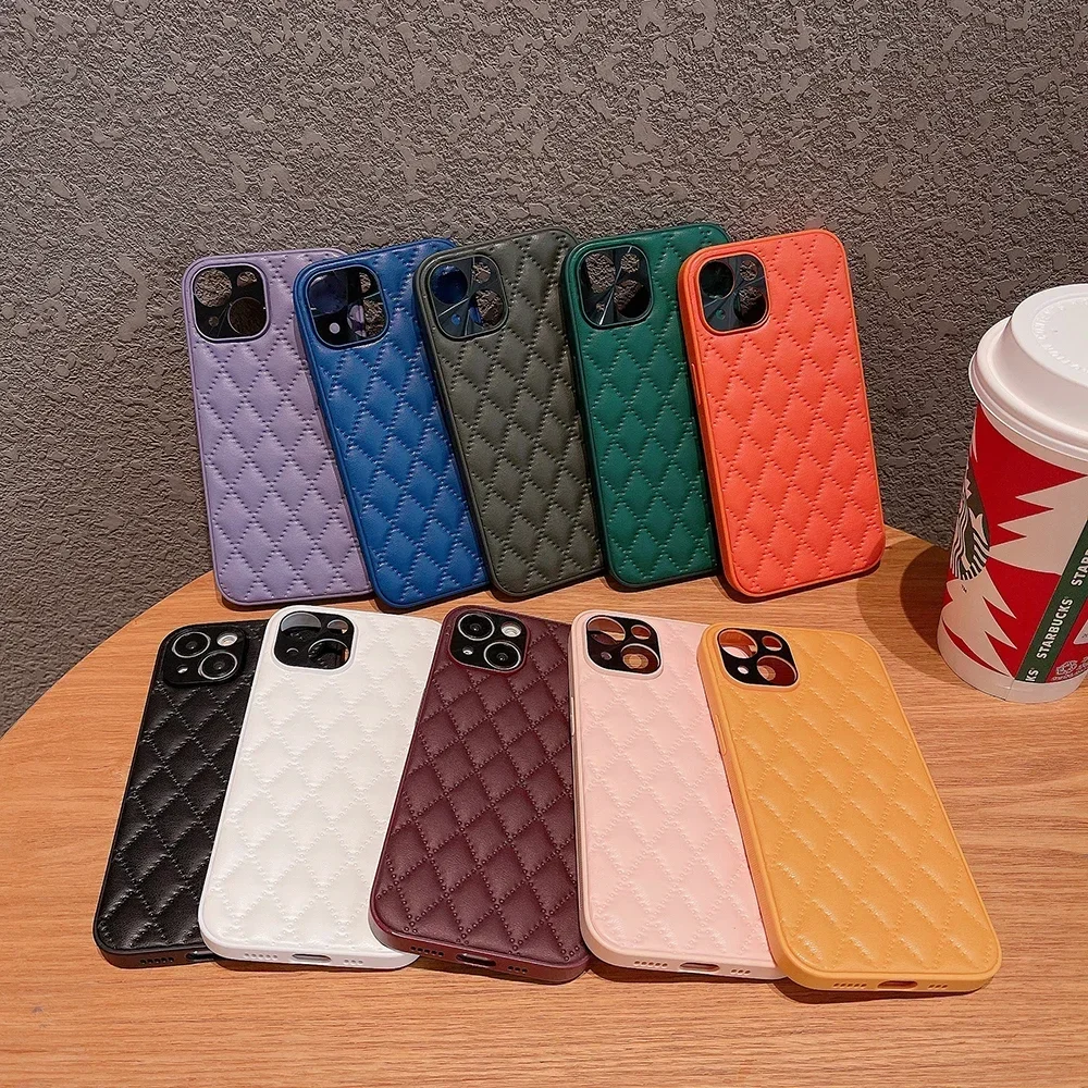 Rhombic Lattice Pu Leather Trim Phone Case For iPhone 15 14 Plus 13 12 11 Pro Max Soft TPU Frame Back Cover
Rhombic Lattice Pu Leather Trim Phone Case For iPhone 15 14 Plus 13 12 11 Pro Max Soft TPU Frame Back Cover