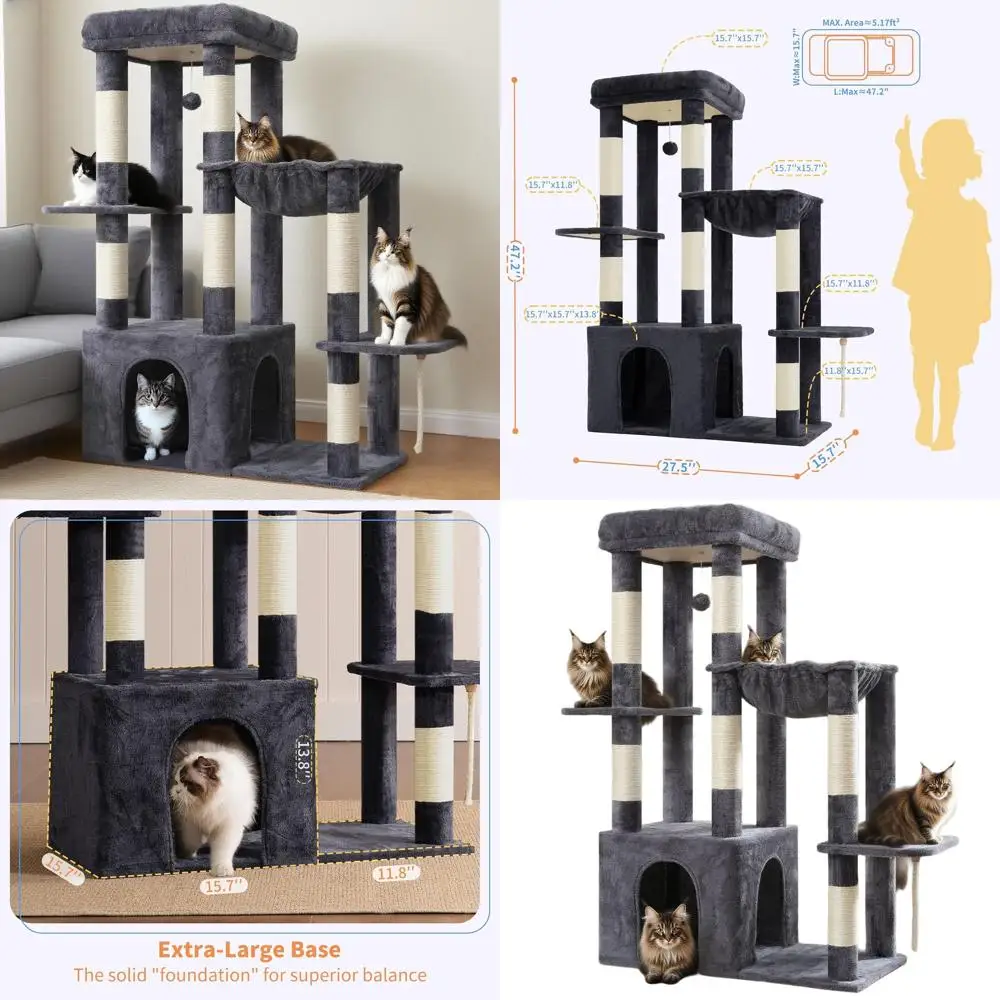 Прочная высокая когтеточка для крупных взрослых кошек с очень большой основой, многоуровневой мебелью, когтеточками, гамаком и игрушечными мячиками
Прочная высокая когтеточка для крупных взрослых кошек с очень большой основой, многоуровневой мебелью, когтеточками, гамаком и игрушечными мячиками