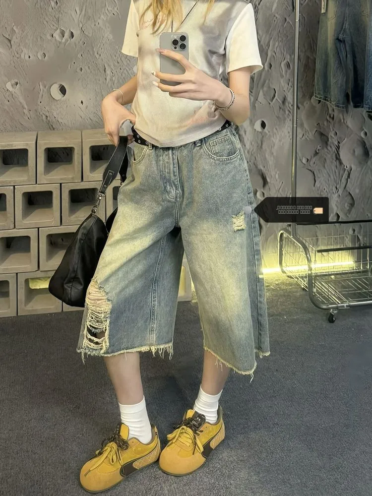 High Waist Straight Leg Distred Denim orts Women's Summer Slimming Loose Frayed Hem Jeans Retro Sle Pure Color Spring
High Waist Straight Leg Distred Denim orts Women's Summer Slimming Loose Frayed Hem Jeans Retro Sle Pure Color Spring