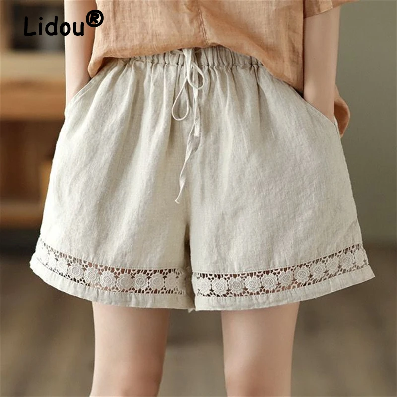 Womens Clothing 2024 Summer Vintage Hollow Lace Wide Leg Short Pants Female Casual Solid Pockets Loose Cotton Linen Beach Shorts
Womens Clothing 2024 Summer Vintage Hollow Lace Wide Leg Short Pants Female Casual Solid Pockets Loose Cotton Linen Beach Shorts