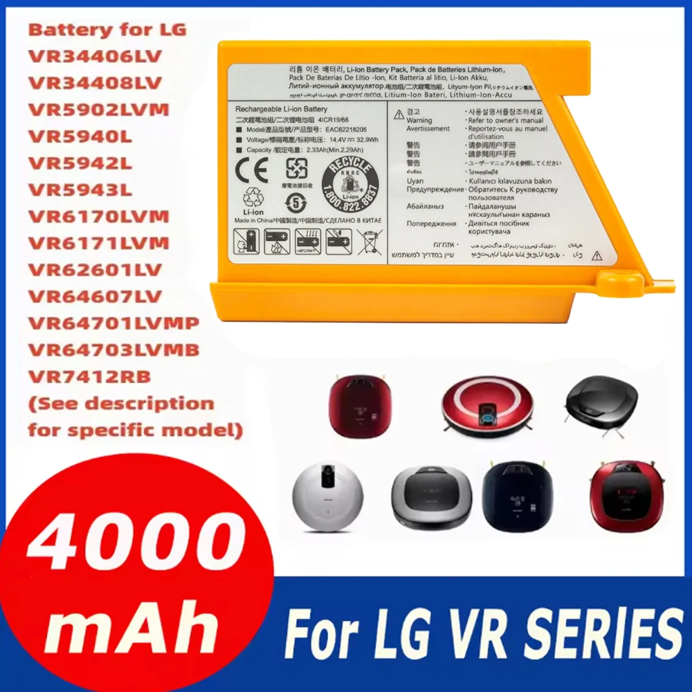 14.4V Robot vacuum cleaner battery For LG VR6351LVM, VR5902LVM,EAC62218205, EAC60766107, EAC60766109, EAC62218207
14.4V Robot vacuum cleaner battery For LG VR6351LVM, VR5902LVM,EAC62218205, EAC60766107, EAC60766109, EAC62218207