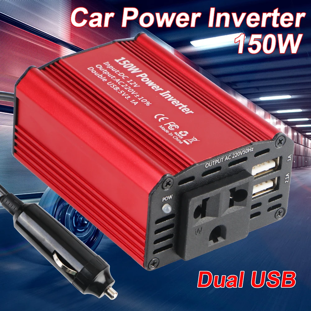 With 2 USB Charging Ports Power Inverter 12V to 220V Voltage Converter 300W Peak Power for car 150W Car Charger Power Adapter
With 2 USB Charging Ports Power Inverter 12V to 220V Voltage Converter 300W Peak Power for car 150W Car Charger Power Adapter