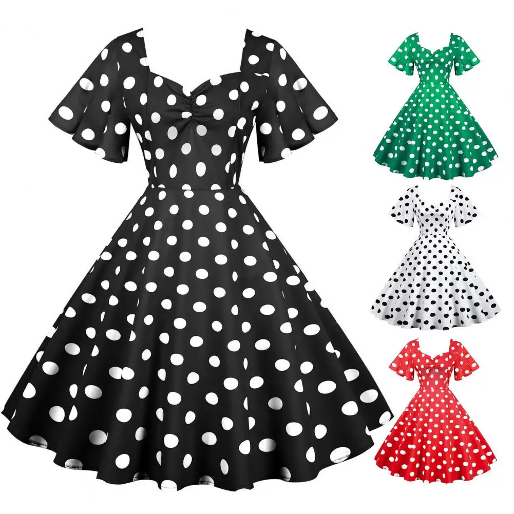 Dot Printed Design Dress Elegant Vintage A-line Evening Dress with Polka Dot Print V Neckline Ruffle Sleeves for Parties Proms
Dot Printed Design Dress Elegant Vintage A-line Evening Dress with Polka Dot Print V Neckline Ruffle Sleeves for Parties Proms