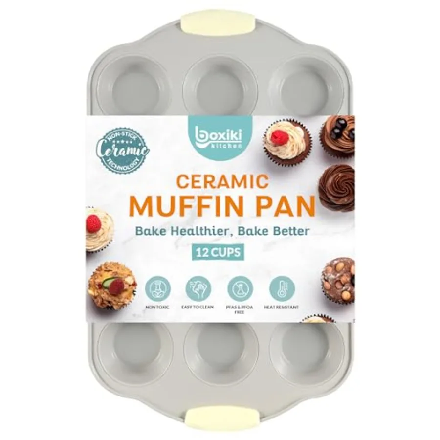 12 Cups Ceramic Coated Muffin Pan for g - Durale Steel Frame Cupcake Pan w/Nonstick Surface - Profional Muffin Tray wit Silicon
12 Cups Ceramic Coated Muffin Pan for g - Durale Steel Frame Cupcake Pan w/Nonstick Surface - Profional Muffin Tray wit Silicon