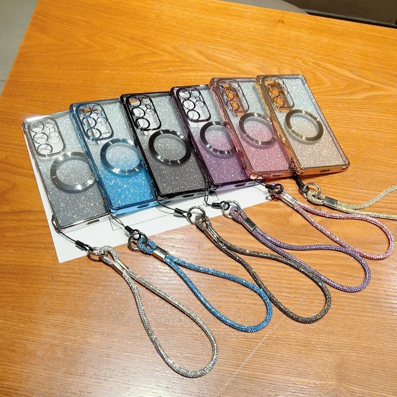 Luxury Electroplated Gradient Glitter Phone Case for S26 Ultra S24 Series, Strong Magnetic Charging Cover with Lanyard for S25FE
Luxury Electroplated Gradient Glitter Phone Case for S26 Ultra S24 Series, Strong Magnetic Charging Cover with Lanyard for S25FE
