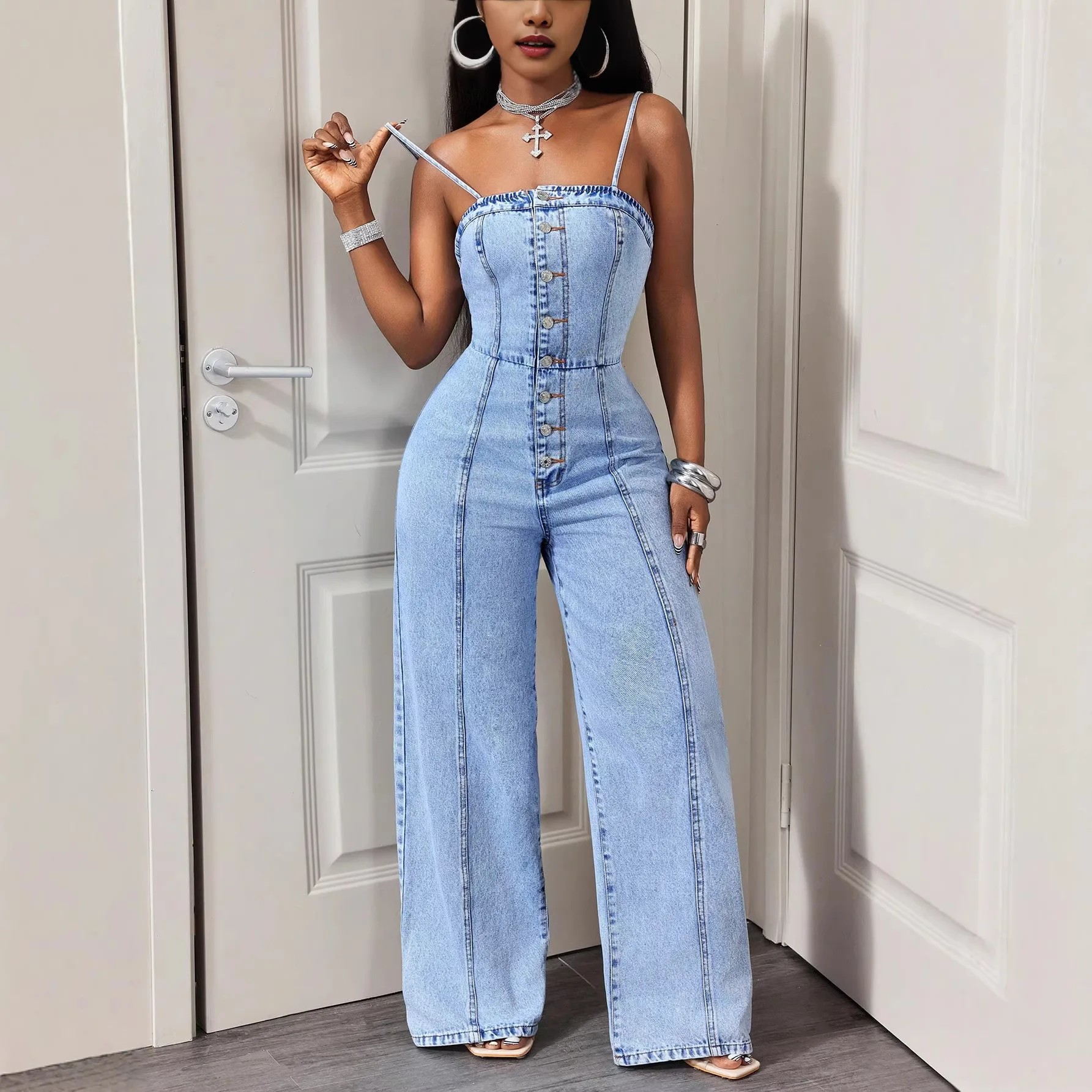 Women's pants 2026 summer European and American summer women's denim suspender jumpsuit suspender pants
Women's pants 2026 summer European and American summer women's denim suspender jumpsuit suspender pants
