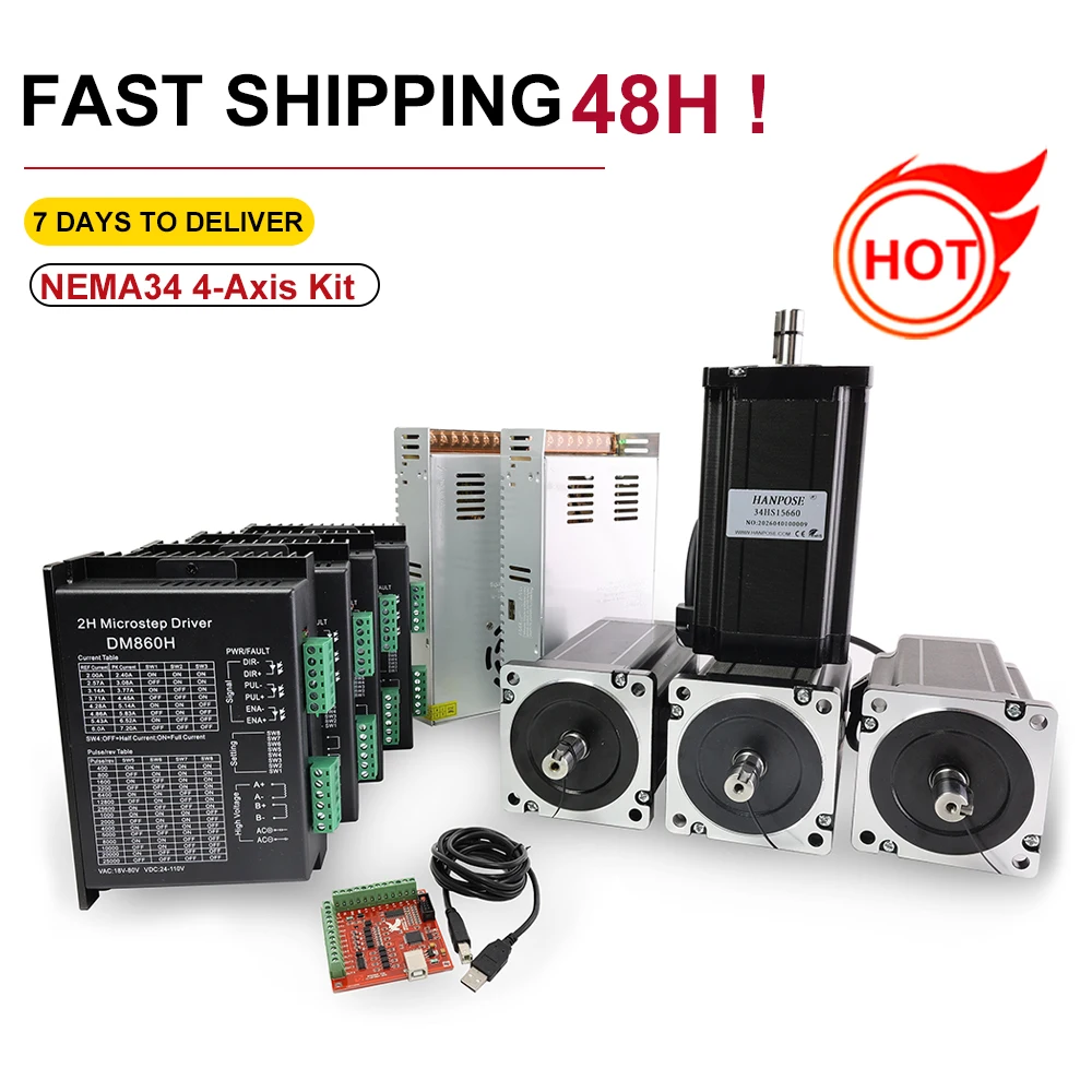 Комплект из 4 шаговых двигателей NEMA23 23HS10028, высокий крутящий момент 3 Н·м, драйвер DM542, двигатель с импульсным управлением в открытой петле, контроллер Mach3
Комплект из 4 шаговых двигателей NEMA23 23HS10028, высокий крутящий момент 3 Н·м, драйвер DM542, двигатель с импульсным управлением в открытой петле, контроллер Mach3