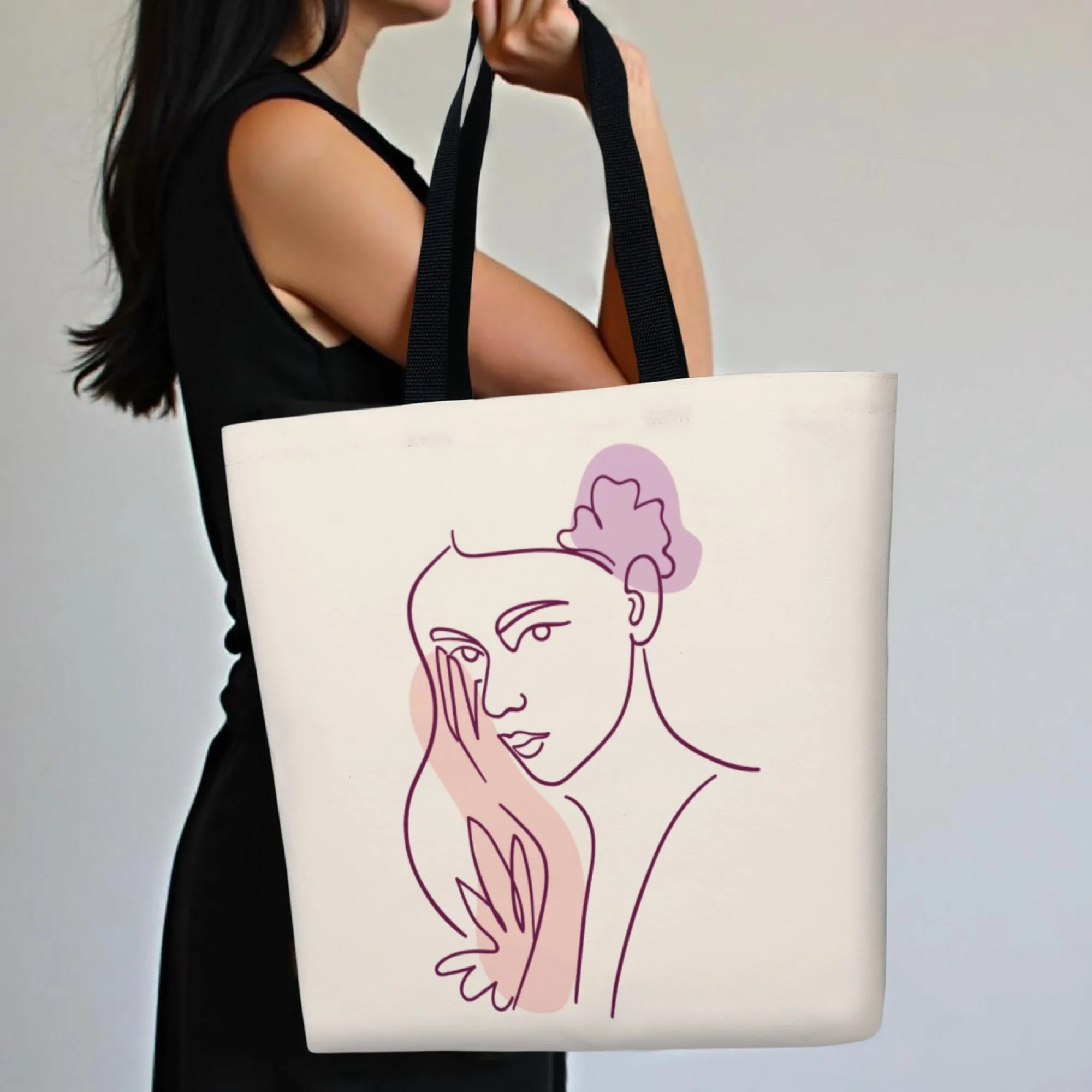Casual Line Art Woman Canvas Tote Bag Beige Purple-Pink Portrait Pattern Large Capacity Reusable Durable for Daily Travel Use
Casual Line Art Woman Canvas Tote Bag Beige Purple-Pink Portrait Pattern Large Capacity Reusable Durable for Daily Travel Use