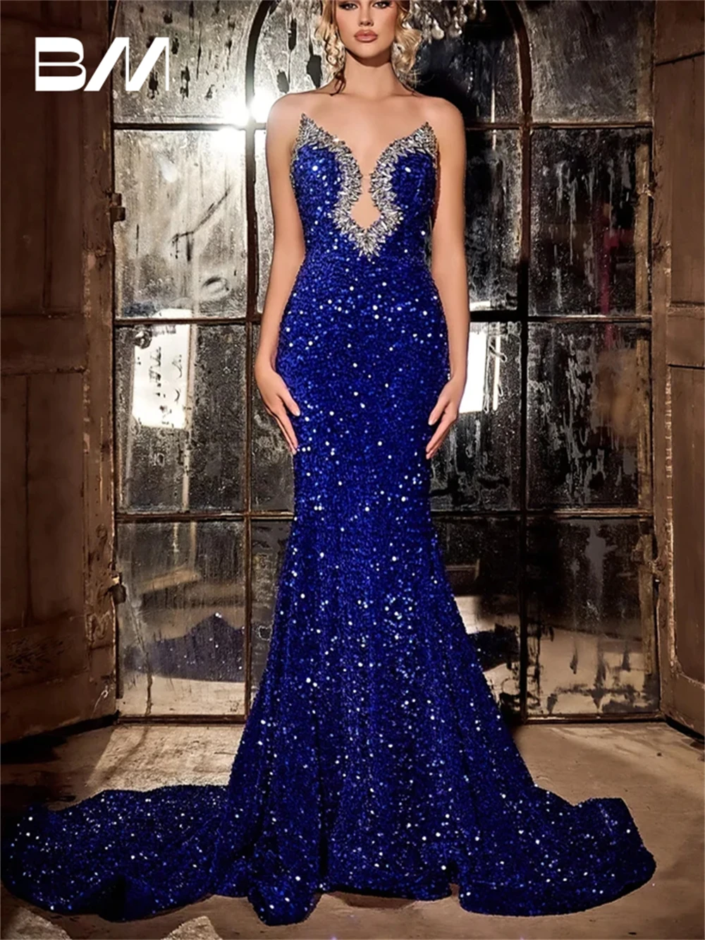 Royal Blue Women Sequined Prom Dress Strapless Beaded Neckline Sexy Mermaid Long Evening Gown Formal Occasion Dresses
Royal Blue Women Sequined Prom Dress Strapless Beaded Neckline Sexy Mermaid Long Evening Gown Formal Occasion Dresses