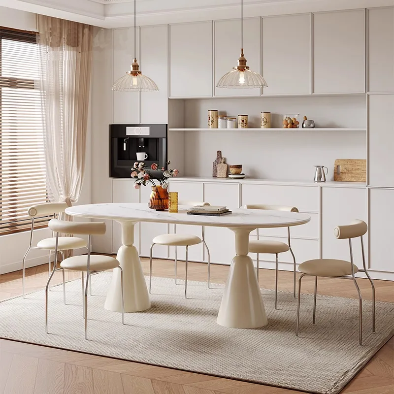 French cream wind rock board dining table chairs Small apartment rectangular Holy Grail dining table
French cream wind rock board dining table chairs Small apartment rectangular Holy Grail dining table
