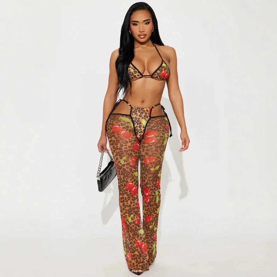 Leopard Print Women 2 Piece Swimsuit Cover Up Set Triangle Bikini Top + High Cut Sheer Mesh Flare Pants Sexy Beach Party Outfit
Leopard Print Women 2 Piece Swimsuit Cover Up Set Triangle Bikini Top + High Cut Sheer Mesh Flare Pants Sexy Beach Party Outfit