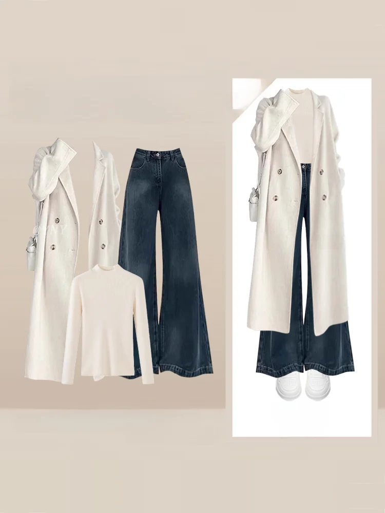 Комплект из двух предметов: джинсы с широкими штанинами и пиджак с отложным воротником, женский модный осенне-зимний ансамбль
Комплект из двух предметов: джинсы с широкими штанинами и пиджак с отложным воротником, женский модный осенне-зимний ансамбль