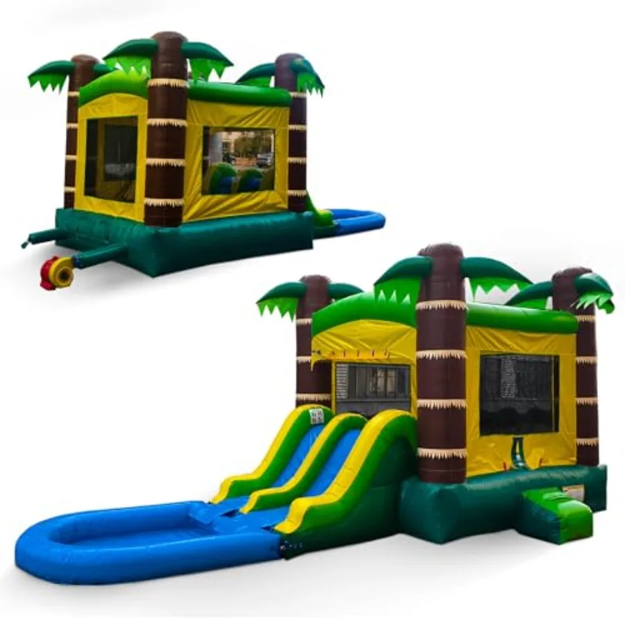 Tropical Combo Inflatable Water Slide and Bounce House with Dual Lanes Basketball Hoop and Splash Pool 26ft x 12ft x 15ft Comme
Tropical Combo Inflatable Water Slide and Bounce House with Dual Lanes Basketball Hoop and Splash Pool 26ft x 12ft x 15ft Comme