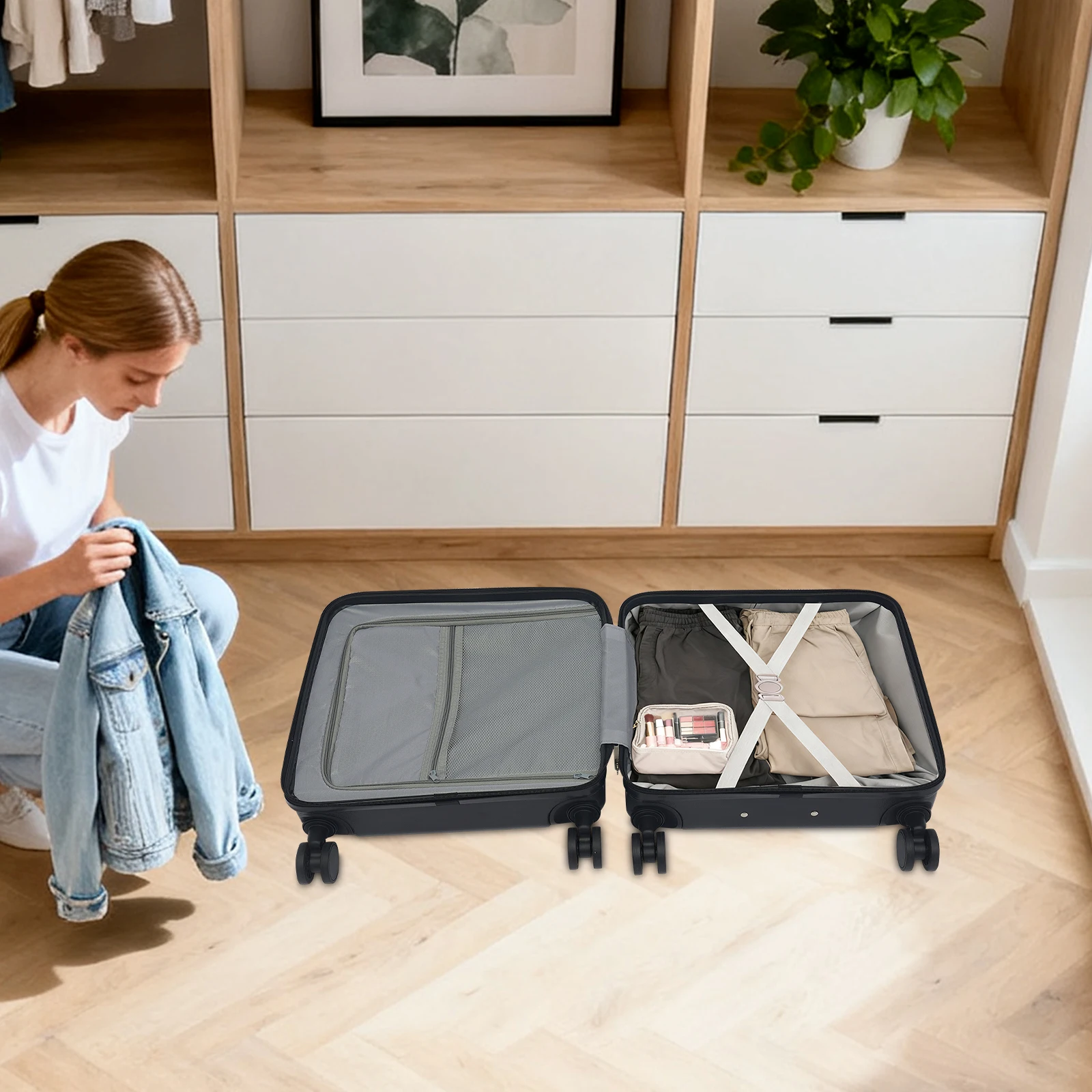 18 Inch ABS Boarding Suitcase 110.23Lbs Load 4 Universal Wheels 3-Digit Password Lock USB Port Cup Holder Black Carry-On Luggage
18 Inch ABS Boarding Suitcase 110.23Lbs Load 4 Universal Wheels 3-Digit Password Lock USB Port Cup Holder Black Carry-On Luggage