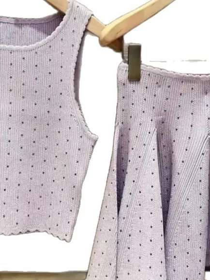 Spring/Summer Women O-Neck Rhinestone Solid Knit Set Sleeveless Slim Knitwear Short Top + Hign Waist Pleated Elegant Mini Skirt
Spring/Summer Women O-Neck Rhinestone Solid Knit Set Sleeveless Slim Knitwear Short Top + Hign Waist Pleated Elegant Mini Skirt