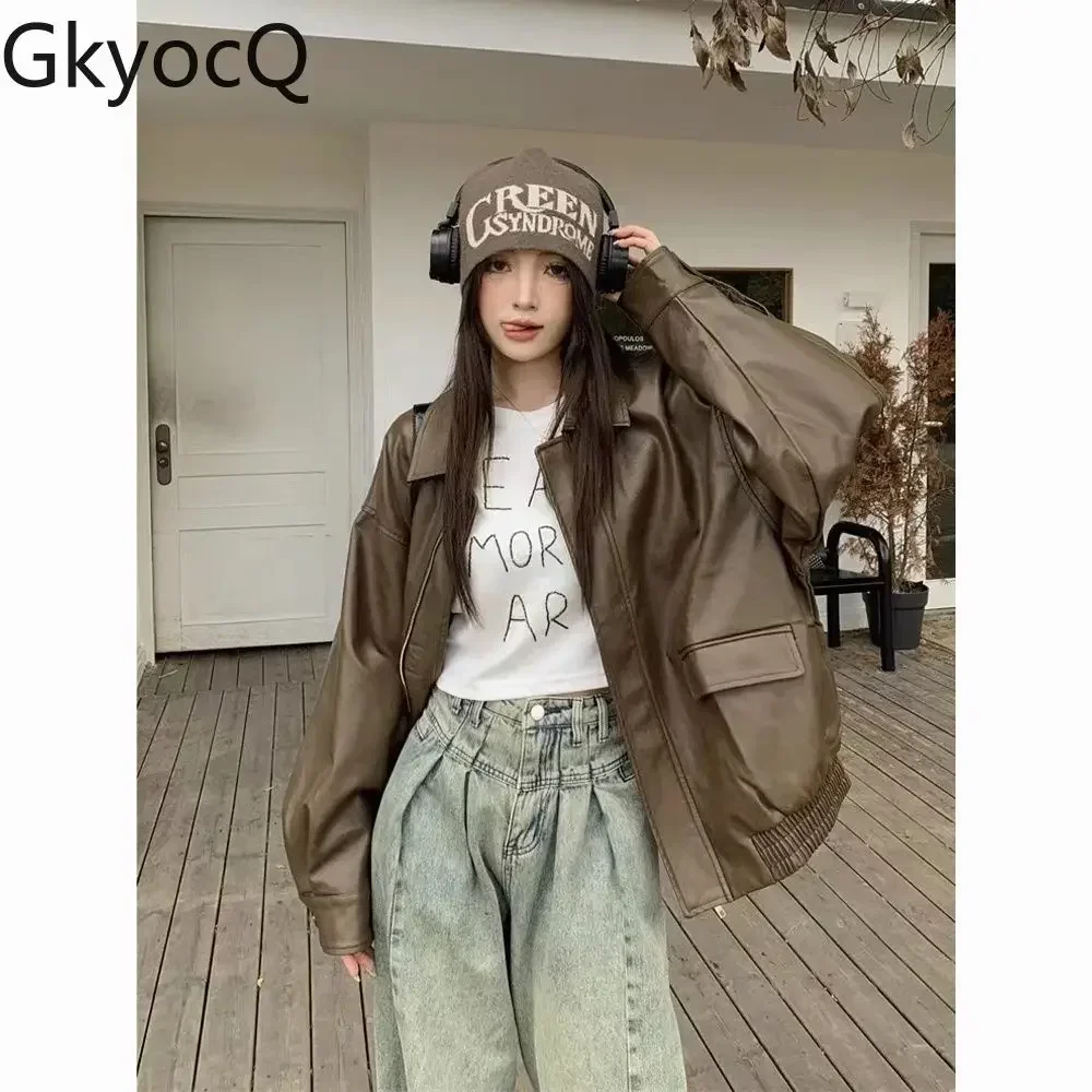 GkyocQ Vintage Brown Leather Jacket 2023 Fall and Winter Loose Biker Jackets Long Sleeve Lapel Collar Pockets Female Clothes
GkyocQ Vintage Brown Leather Jacket 2023 Fall and Winter Loose Biker Jackets Long Sleeve Lapel Collar Pockets Female Clothes