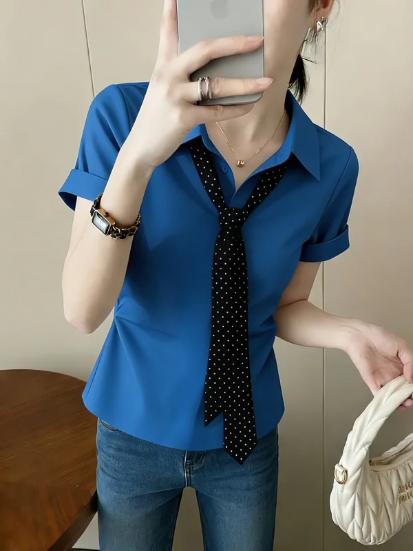 Klein Blue Polka Dot Collar Tie Women's Short Sleeve Shirt Summer New plus Size Fashionable Top Korean Style Loose Fit Commut...
Klein Blue Polka Dot Collar Tie Women's Short Sleeve Shirt Summer New plus Size Fashionable Top Korean Style Loose Fit Commut...