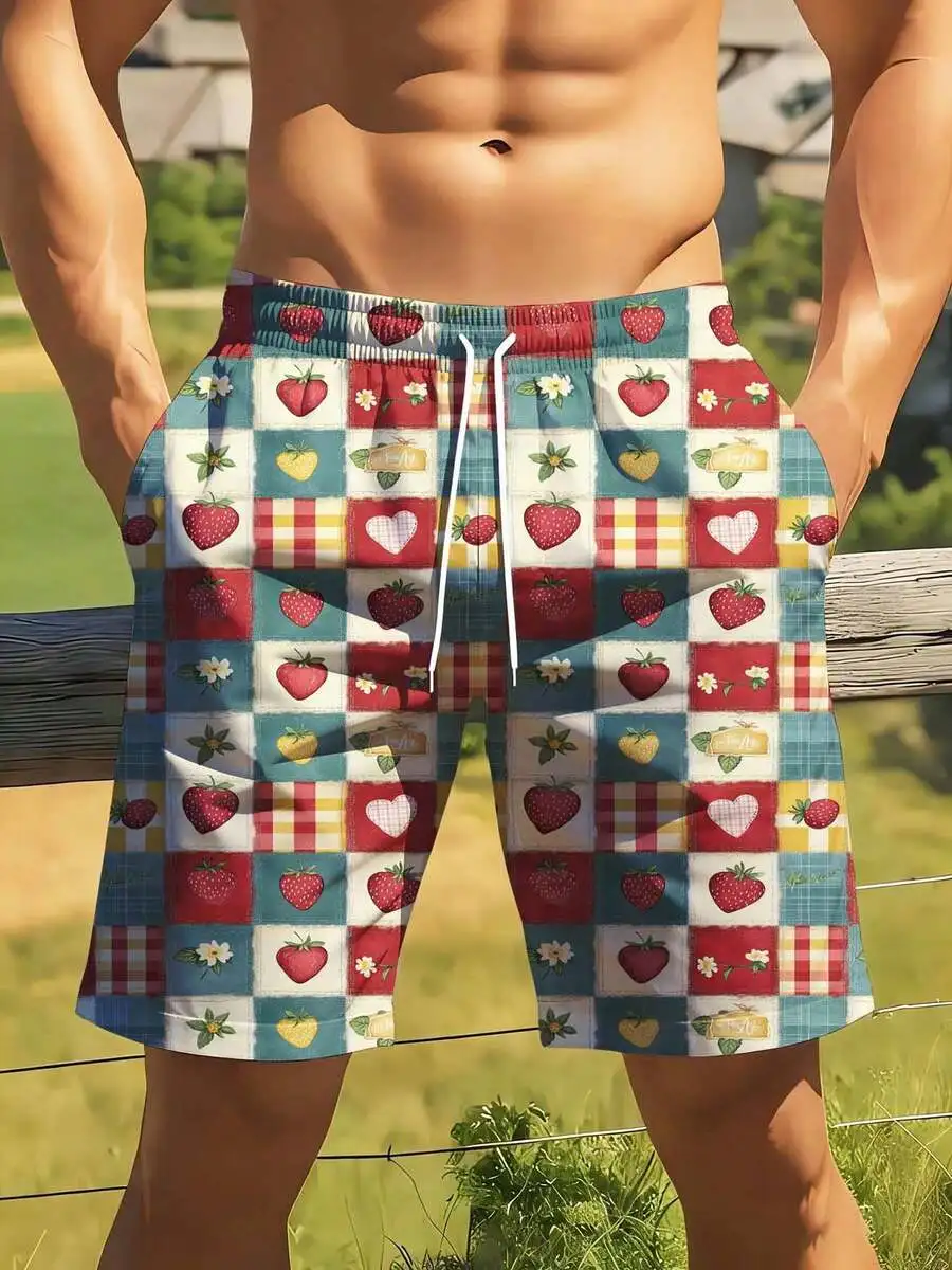 Strawberry Patchwork Print Swim Trunks For Men Drawstring Waist Summer Beach Shorts
Strawberry Patchwork Print Swim Trunks For Men Drawstring Waist Summer Beach Shorts
