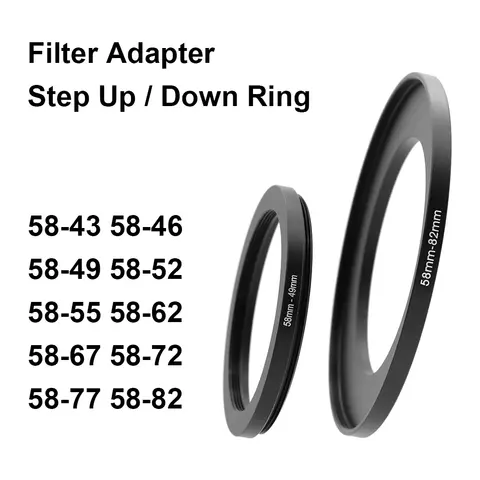 Camera Lens Filter Adapter Ring Step Up or Down Ring Metal for 58mm lens - 43 46 49 52 55 62 67 72 77 82mm UV ND CPL Lens Hood