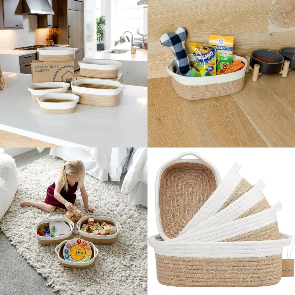 Набор плетеных корзин из натурального хлопкового каната: 5 предметов для хранения вещей дома, в детской и организации игрушек для животных
Набор плетеных корзин из натурального хлопкового каната: 5 предметов для хранения вещей дома, в детской и организации игрушек для животных