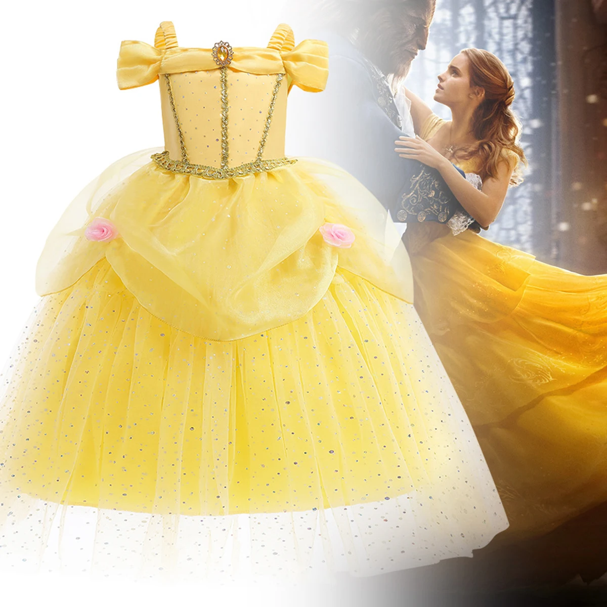 Shiny Toddler Little Girls Movie Beauty and the Beast Princess Bella Yellow Cosplay Halloween Dress
Shiny Toddler Little Girls Movie Beauty and the Beast Princess Bella Yellow Cosplay Halloween Dress