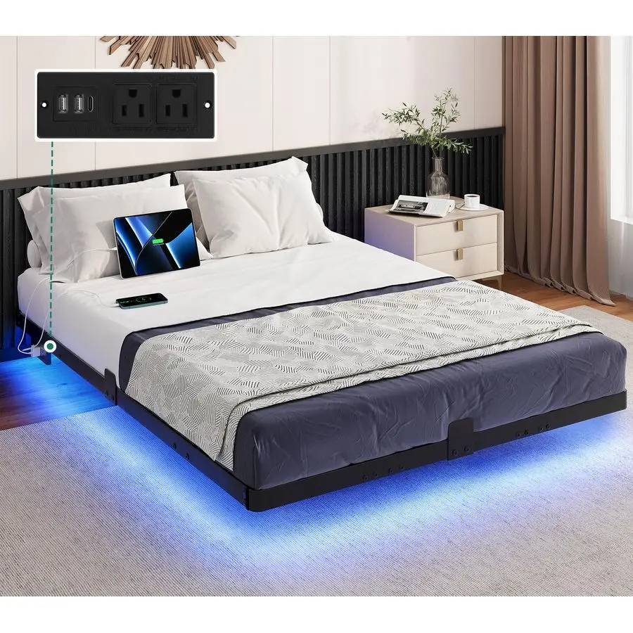 Full Size Floating Bed Frame, LED Bed Frame with Charging Station, Metal Platform Full Bed with Heavy Duty Steel Slats Supports,
Full Size Floating Bed Frame, LED Bed Frame with Charging Station, Metal Platform Full Bed with Heavy Duty Steel Slats Supports,