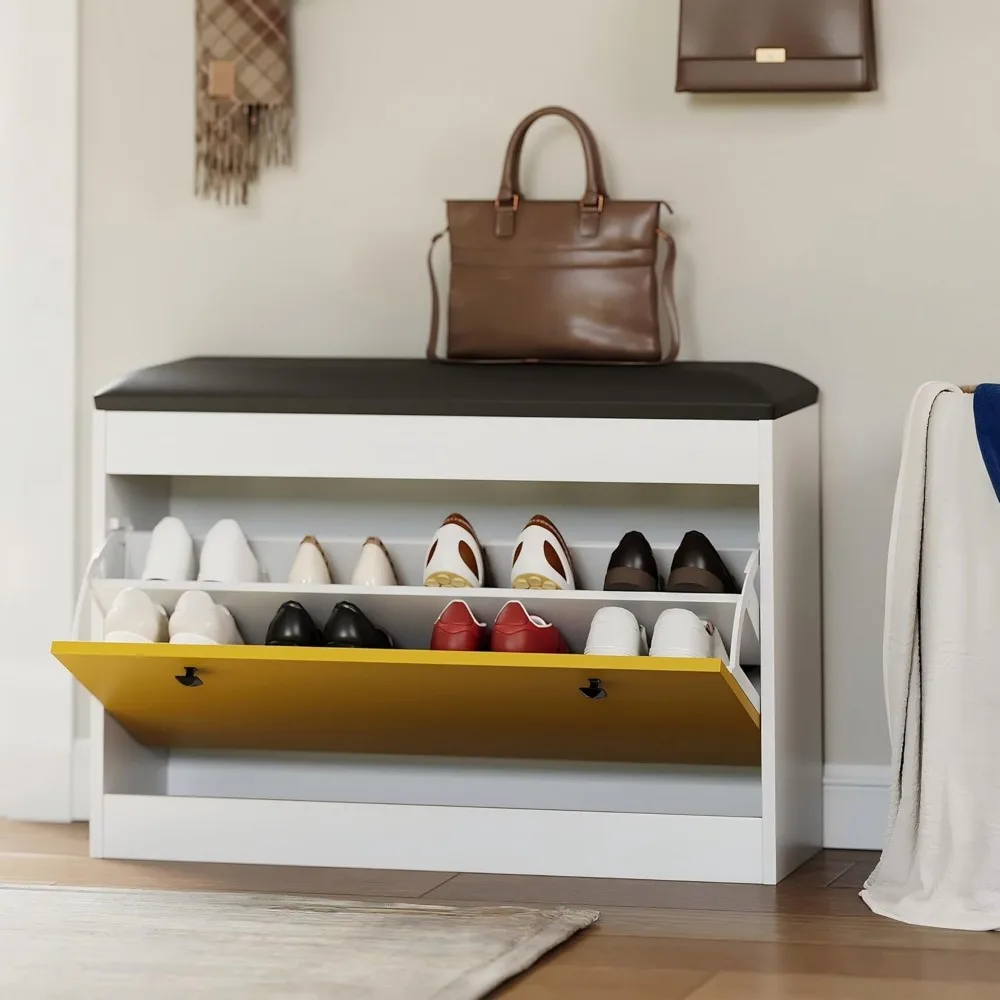 31.5'' Shoe Storage Bench, Slim Shoe Organizer Bench with Flip Drawer and Seat Cushion, Modern White Entryway Shoe Cabinet, Otto
31.5'' Shoe Storage Bench, Slim Shoe Organizer Bench with Flip Drawer and Seat Cushion, Modern White Entryway Shoe Cabinet, Otto