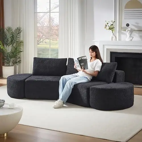 106“ Boneless Chenille V-Shaped Modular Sofa Set, Three Throw Pillows 3-Seater Sofa, Two Curved Ottomans Combination
106“ Boneless Chenille V-Shaped Modular Sofa Set, Three Throw Pillows 3-Seater Sofa, Two Curved Ottomans Combination