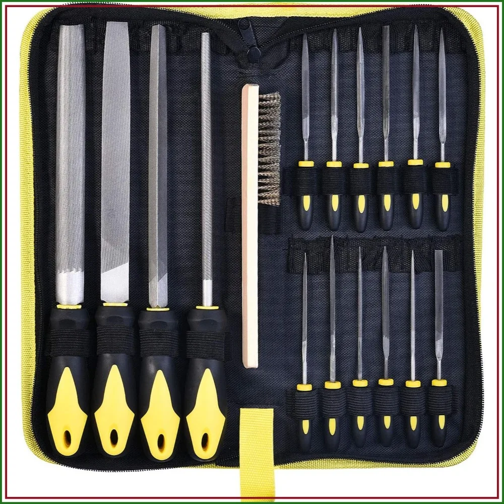Metal File Set: Large Flat, Half-Round, Triangle, Round Files & 12 Needle Files with Storage Bag, Steel Brush for Wood, Metal, Leather, Plastic
Metal File Set: Large Flat, Half-Round, Triangle, Round Files & 12 Needle Files with Storage Bag, Steel Brush for Wood, Metal, Leather, Plastic