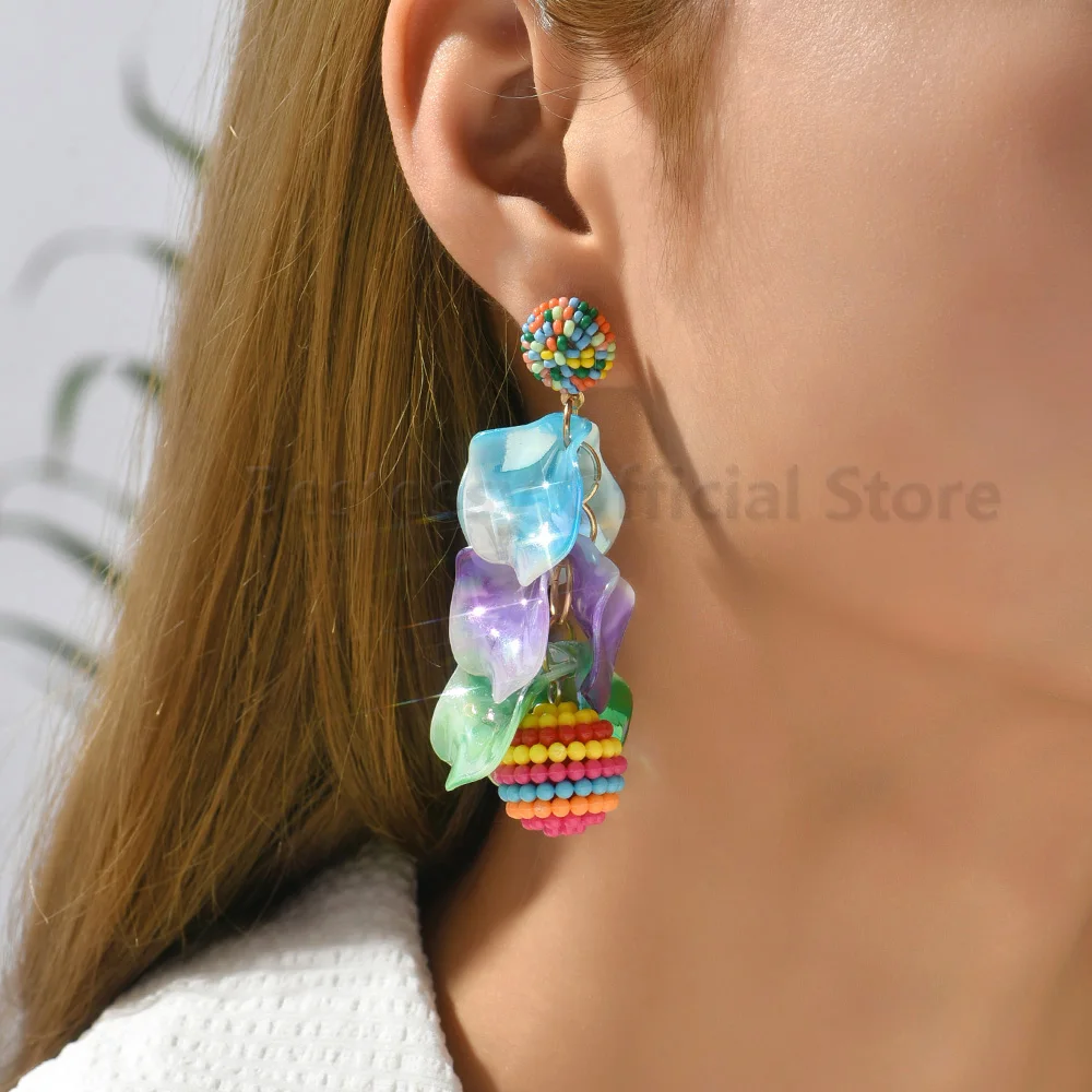 New Colorful Acrylic Petal Design Drop Earrings For Women Boho Round Beaded Long Tassel Ear Pendant Girl Fashion Elegant Jewelry
New Colorful Acrylic Petal Design Drop Earrings For Women Boho Round Beaded Long Tassel Ear Pendant Girl Fashion Elegant Jewelry