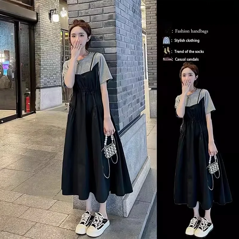 Casual Loose Mid-Length Dress Women's Summer New Style European Goods Fake Two-Piece Slimming Waist Cotton Korean Style
Casual Loose Mid-Length Dress Women's Summer New Style European Goods Fake Two-Piece Slimming Waist Cotton Korean Style