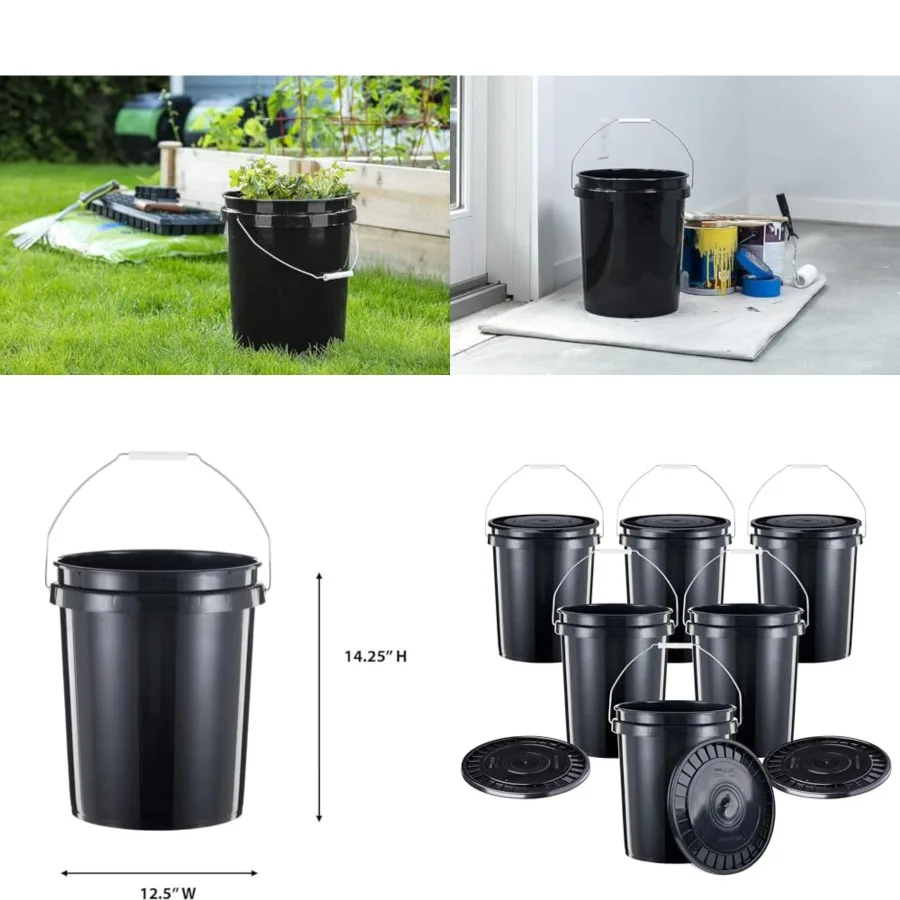 5-Gallon Heavy-Duty Buckets with Snap-On Lids, 6-Pack BPA-Free, Food-Grade Plastic, Multi-Purpose Storage for Home, DIY, and Jo
5-Gallon Heavy-Duty Buckets with Snap-On Lids, 6-Pack BPA-Free, Food-Grade Plastic, Multi-Purpose Storage for Home, DIY, and Jo