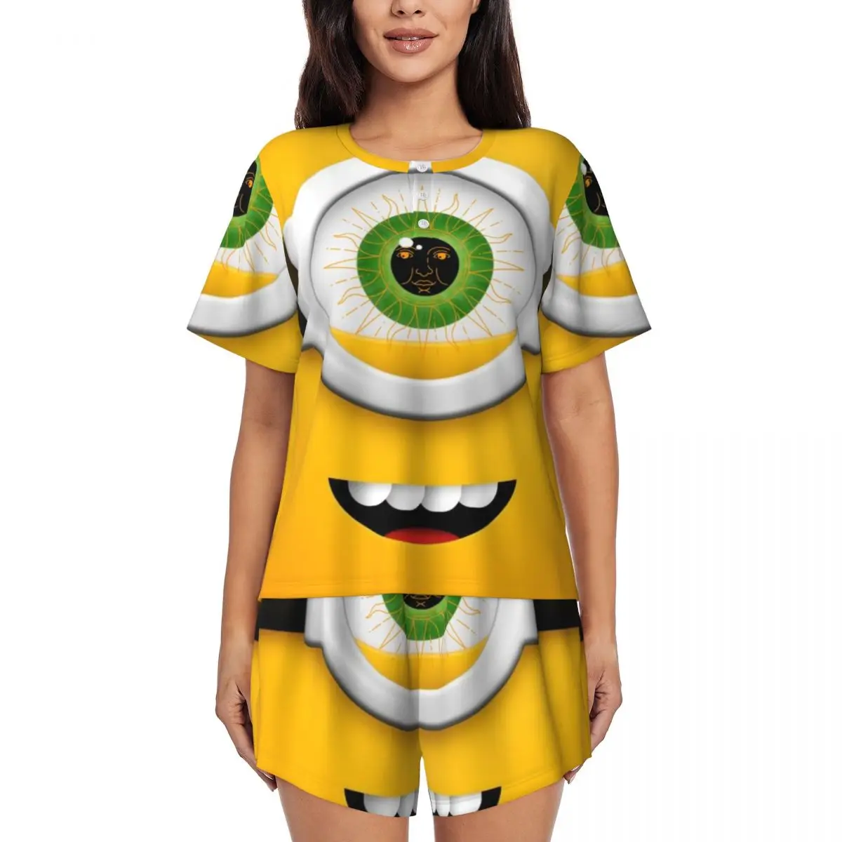 Пижамный комплект с изображением миньона для женщин, одежда для сна с коротким рукавом, домашняя одежда, 2 предмета, Pjs
Пижамный комплект с изображением миньона для женщин, одежда для сна с коротким рукавом, домашняя одежда, 2 предмета, Pjs